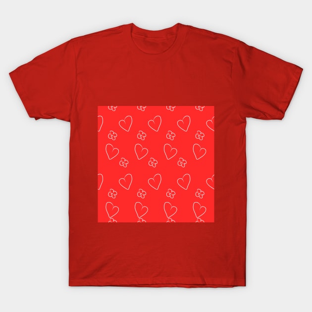 Red background illustration with heart and flowers. Decorative design pattern, love T-Shirt by grafinya